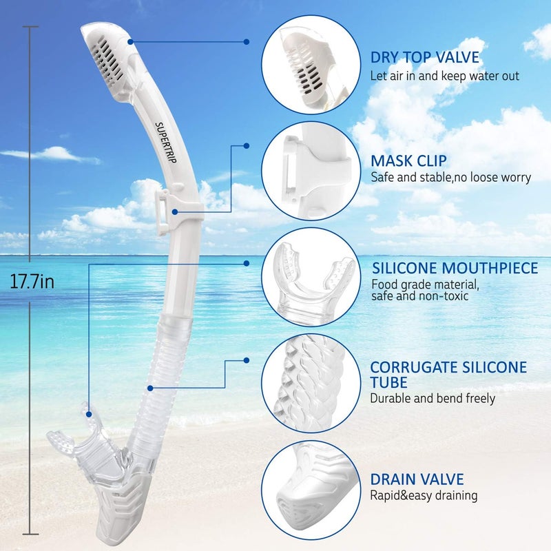 Supertrip Dry Snorkel Adult, Scuba Diving with Splash Guard and Top Valve, Freediving Snorkeling Swimming Snorkel for Adults Youth - Image 1
